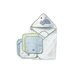 Spasilk - 4Pk Hooded Towel & 4Pk Washcloths, Blue Whale - cutbabycare.com | baby boutique & care hub* New