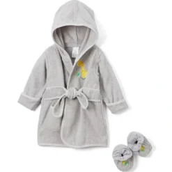 Spasilk Hooded Terry Bathrobe with Booties, Grey Giraffe (0-9M) - cutbabycare.com | baby boutique & care hub* Clearance