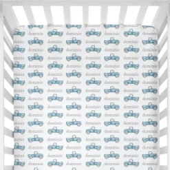 Sugar + Maple Personalized Crib Sheet | Truck Blue - cutbabycare.com | baby boutique & care hub* Clearance