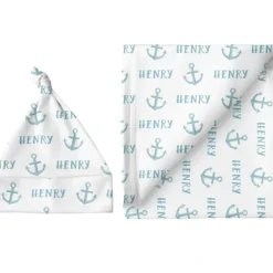 Sugar + Maple Personalized Large Blanket & Hat Set | Anchor Blue - cutbabycare.com | baby boutique & care hub* Online