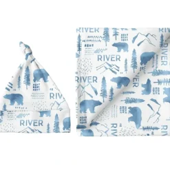 Shop All|Sugar + Maple Personalized Small Blanket & Hat Set | Woodland Blue - cutbabycare.com | baby boutique & care hub