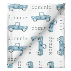 Sugar + Maple Personalized Stretchy Blanket | Truck Blue - cutbabycare.com | baby boutique & care hub* Shop
