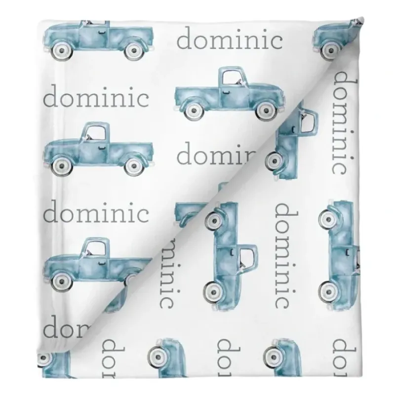 Sugar + Maple Personalized Stretchy Blanket | Truck Blue - cutbabycare.com | baby boutique & care hub* Shop