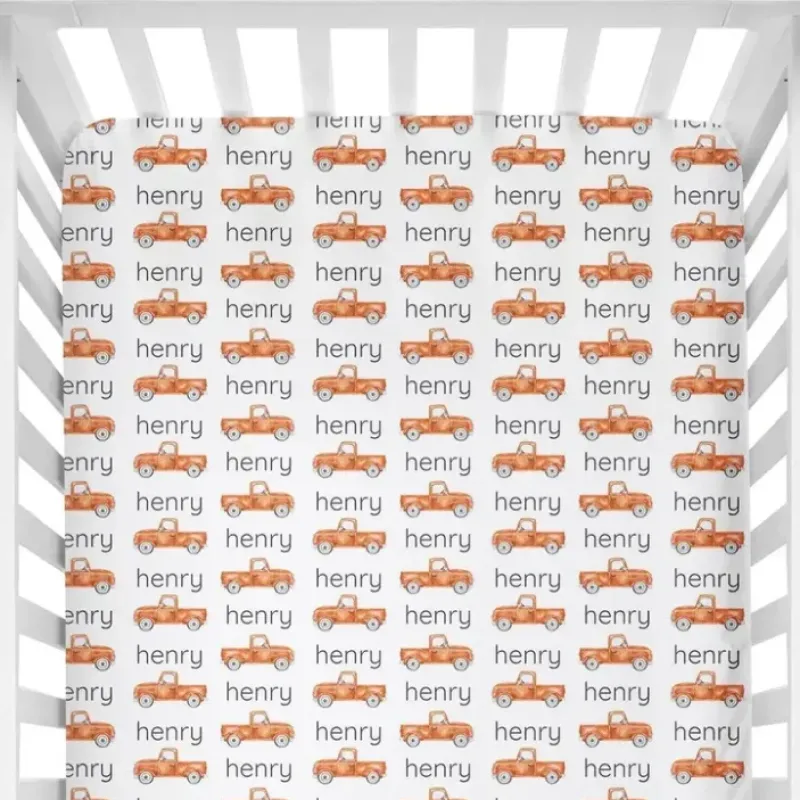 Sugar + Maple Personalized Crib Sheet | Truck Orange - cutbabycare.com | baby boutique & care hub* Cheap