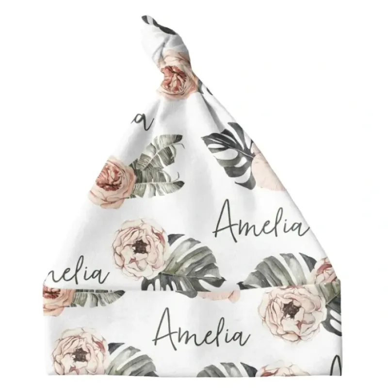 Sugar + Maple Personalized Knotted Baby Hat | Tropical Floral - cutbabycare.com | baby boutique & care hub* Clearance