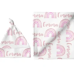 Sugar + Maple Personalized Large Blanket & Hat Set | Rainbow Pink - cutbabycare.com | baby boutique & care hub* Cheap