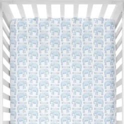Sugar + Maple Personalized Crib Sheet | Elephant Blue - cutbabycare.com | baby boutique & care hub* Flash Sale
