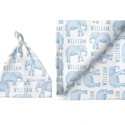 Sugar + Maple Personalized Small Blanket & Hat Set | Elephant Blue - cutbabycare.com | baby boutique & care hub* New