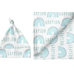 Sugar + Maple Personalized Small Blanket & Hat Set | Rainbow Blue - cutbabycare.com | baby boutique & care hub* Online
