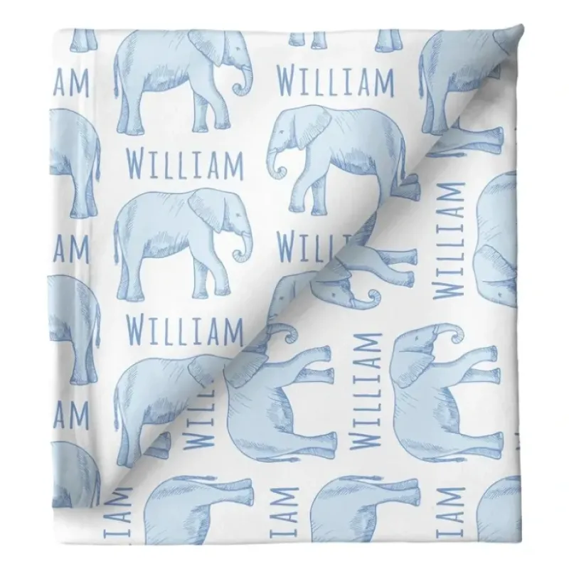 Sugar + Maple Personalized Stretchy Blanket | Elephant Blue - cutbabycare.com | baby boutique & care hub* Online