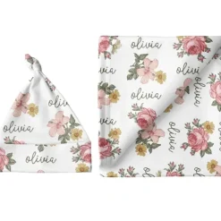 Sugar + Maple Personalized Large Blanket & Hat Set | Retro Rose - cutbabycare.com | baby boutique & care hub* Shop