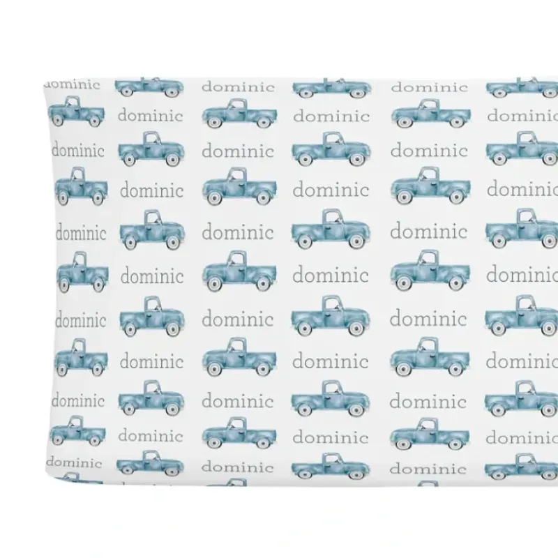 Sugar + Maple Personalized Changing Pad Cover | Truck Blue - cutbabycare.com | baby boutique & care hub* New