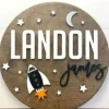 Sugar + Maple Round Personalized Wood Name Sign | Space Ship - cutbabycare.com | baby boutique & care hub* New