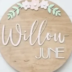Sugar + Maple Round Personalized Wood Name Sign | Flower - cutbabycare.com | baby boutique & care hub* Clearance