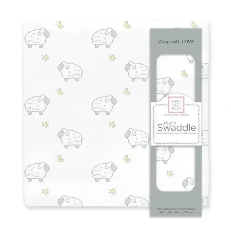 Swaddle Designs - Muslin Swaddle, Moons & Stars, Sterling & Pale Banana - cutbabycare.com | baby boutique & care hub* New
