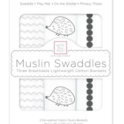 Swaddle Designs - 3Pk Muslin Swaddle Blankets, Hedgehog & Bumpkin - cutbabycare.com | baby boutique & care hub* Clearance