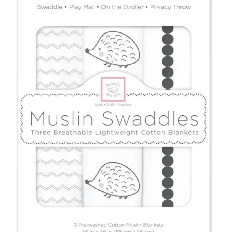 Swaddle Designs - 3Pk Muslin Swaddle Blankets, Hedgehog & Bumpkin - cutbabycare.com | baby boutique & care hub* Clearance