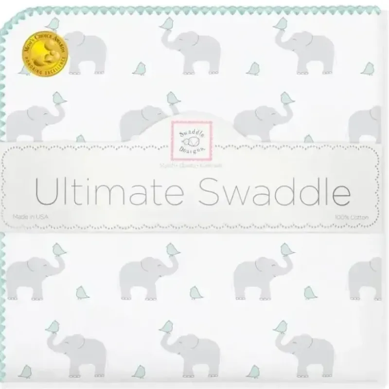 Swaddle Designs - Ultimate Swaddle Blanket, Elephant & Chickies, Seacrystal - cutbabycare.com | baby boutique & care hub* Best Sale