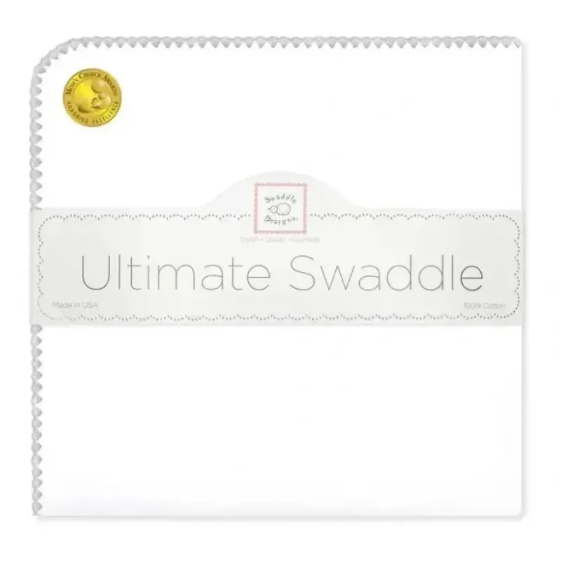 Swaddle Designs - Ultimate Swaddle Blanket, White With Sterling Trim - cutbabycare.com | baby boutique & care hub* Discount
