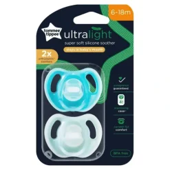 Tommee Tippee Ultra-light Soothers, 6-18 months, 2 pack of one piece silicone, BPA free soothers - cutbabycare.com | baby boutique & care hub* New