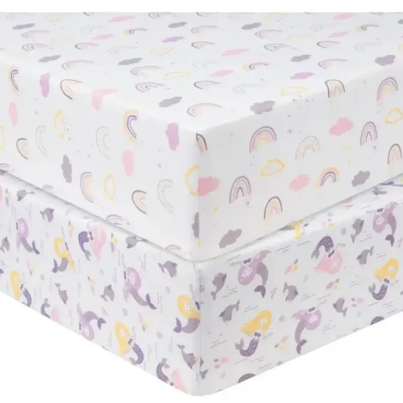 Trend Lab - 2 Pk Microfiber Fitted Crib Sheets, Rainbow/Mermaid - cutbabycare.com | baby boutique & care hub* Best