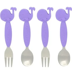 Shop All|4x Marcus & Marcus BPA Free Spoon & Fork Cutlery Set Kids/Baby 3m+ Lilac Whale - cutbabycare.com | baby boutique & care hub