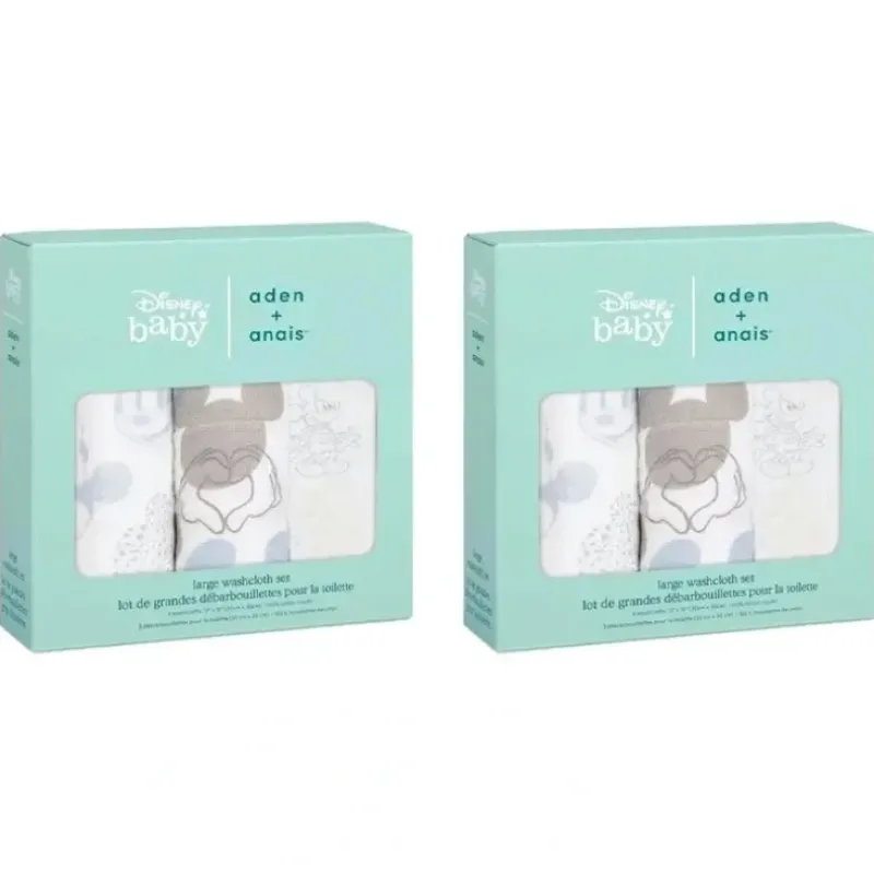 Shop All|2x 3pc Aden & Anais Mickey & Minnie Baby/Infant Classic Cotton Washcloths Set - cutbabycare.com | baby boutique & care hub