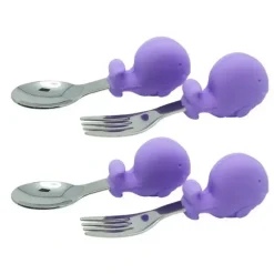 Shop All|2x 2pc Marcus & Marcus Willo Whale Palm Grasp Cutlery Spoon/Fork Baby 18m+ Lilac - cutbabycare.com | baby boutique & care hub