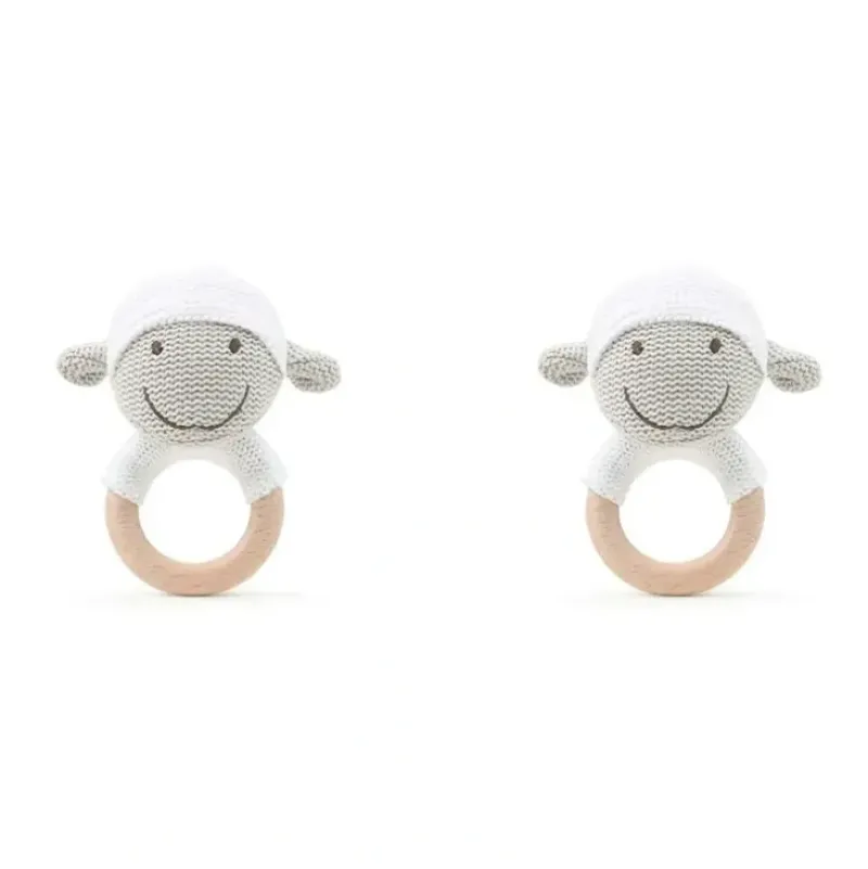 Shop All|2x The Peanutshell Lamb Wood Ring Teether 13cm Baby Teething Animal Toy WHT 0+ - cutbabycare.com | baby boutique & care hub