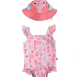 Zoocchini - 2Pk Baby Ruffled Swimsuit & Sun Hat Set, Seahorse - cutbabycare.com | baby boutique & care hub* Sale